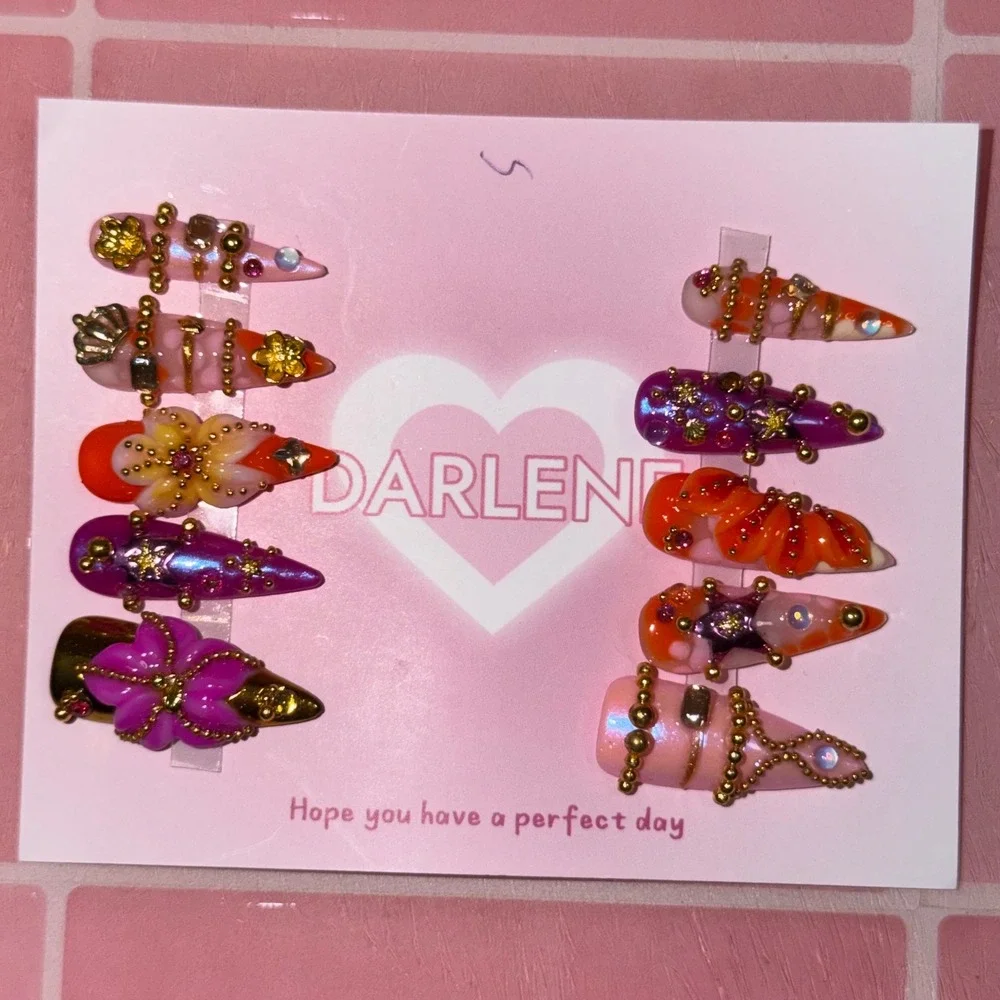 Darlene Handmade 3D Press On Nails Stiletto Maximalist Gyaru Y2K size Small